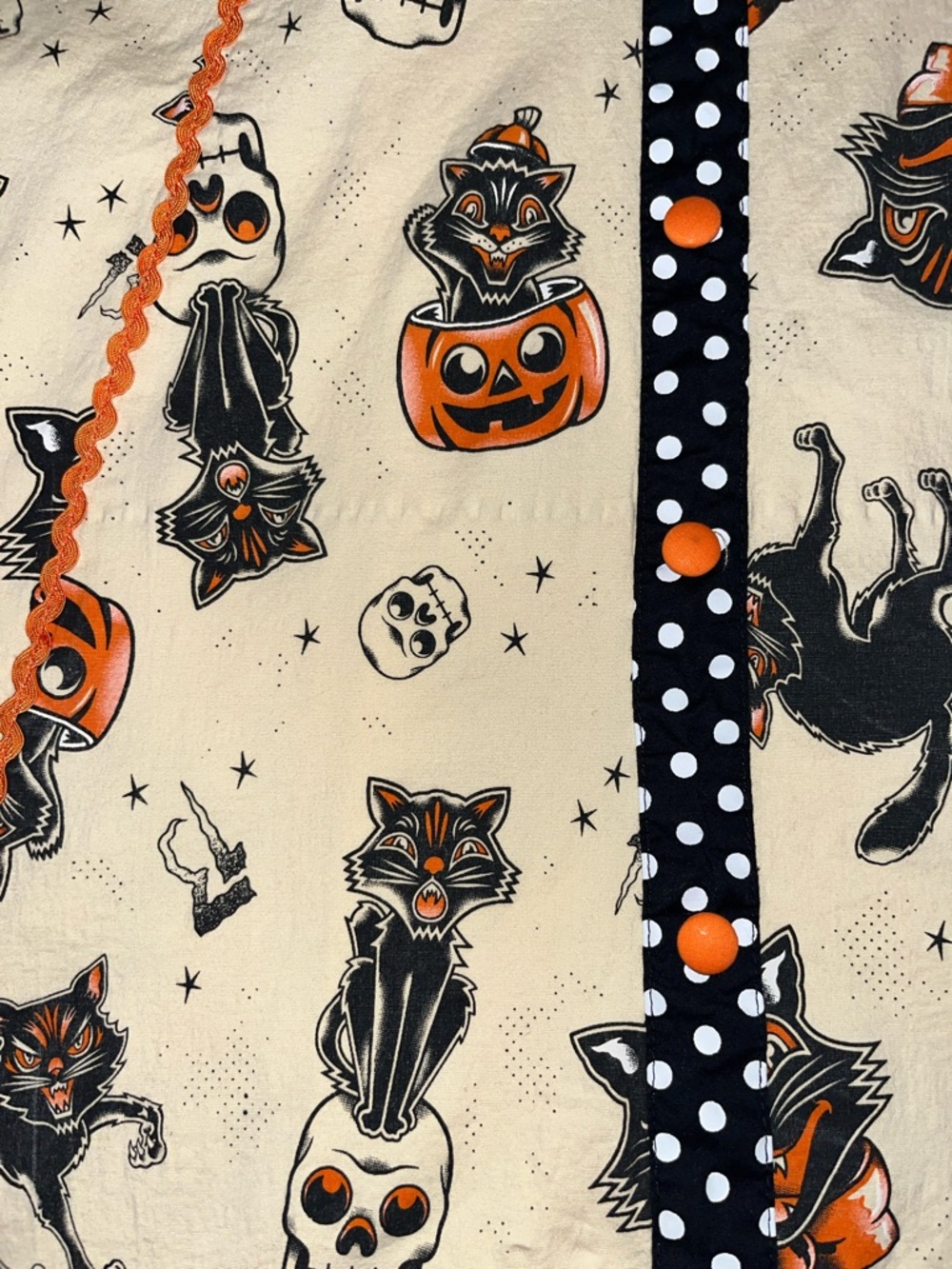 Vintage-Inspired Sourpuss Halloween Print Halter Dress in Cream, Orange & Black - Picture 12 of 16
